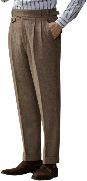 Snoly Men's Winter Retro Woolen Gurkha Pant Straight Flat Front Chino High Waist Tapered Leg Rolled Pants,Two Styles