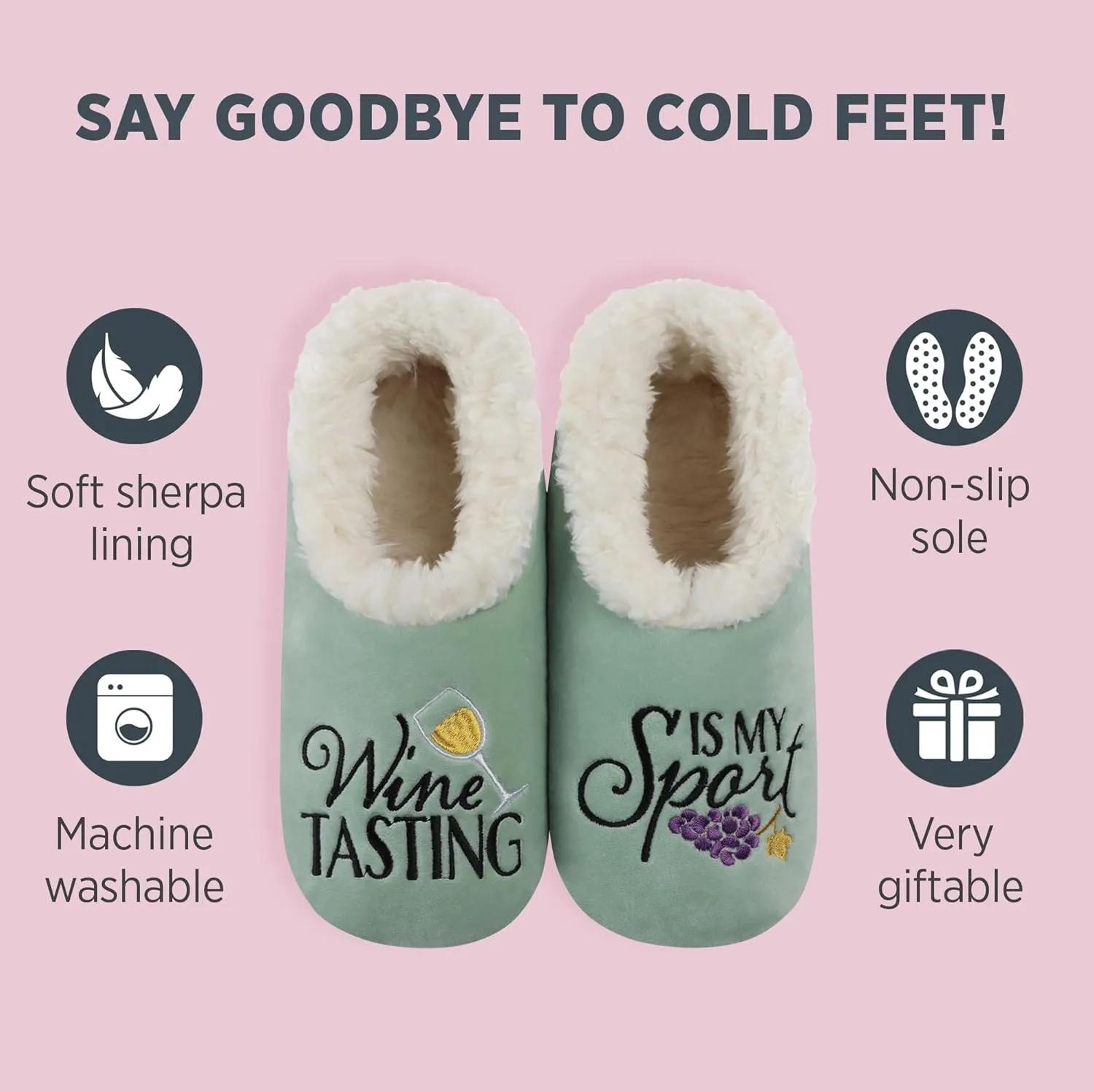 Snoozies Pairables Sherpa-lined Slipper Socks - Fuzzy and Cute Slippers for Women with Non-Slip Sole - Ladies Warm Slippers
