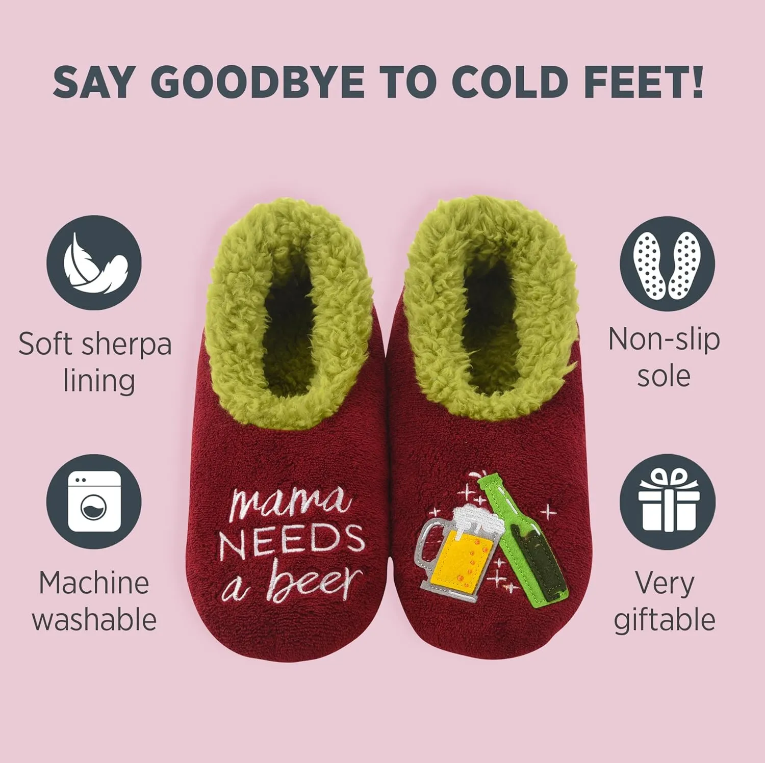 Snoozies Pairables Sherpa-lined Slipper Socks - Fuzzy and Cute Slippers for Women with Non-Slip Sole - Ladies Warm Slippers