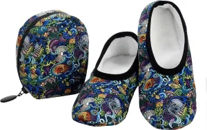 Snoozies Skinnies Womens Slipper Socks - Non-Slip Slippers with a Lightweight Sherpa Lining - Travel Slippers with Storage Pouch