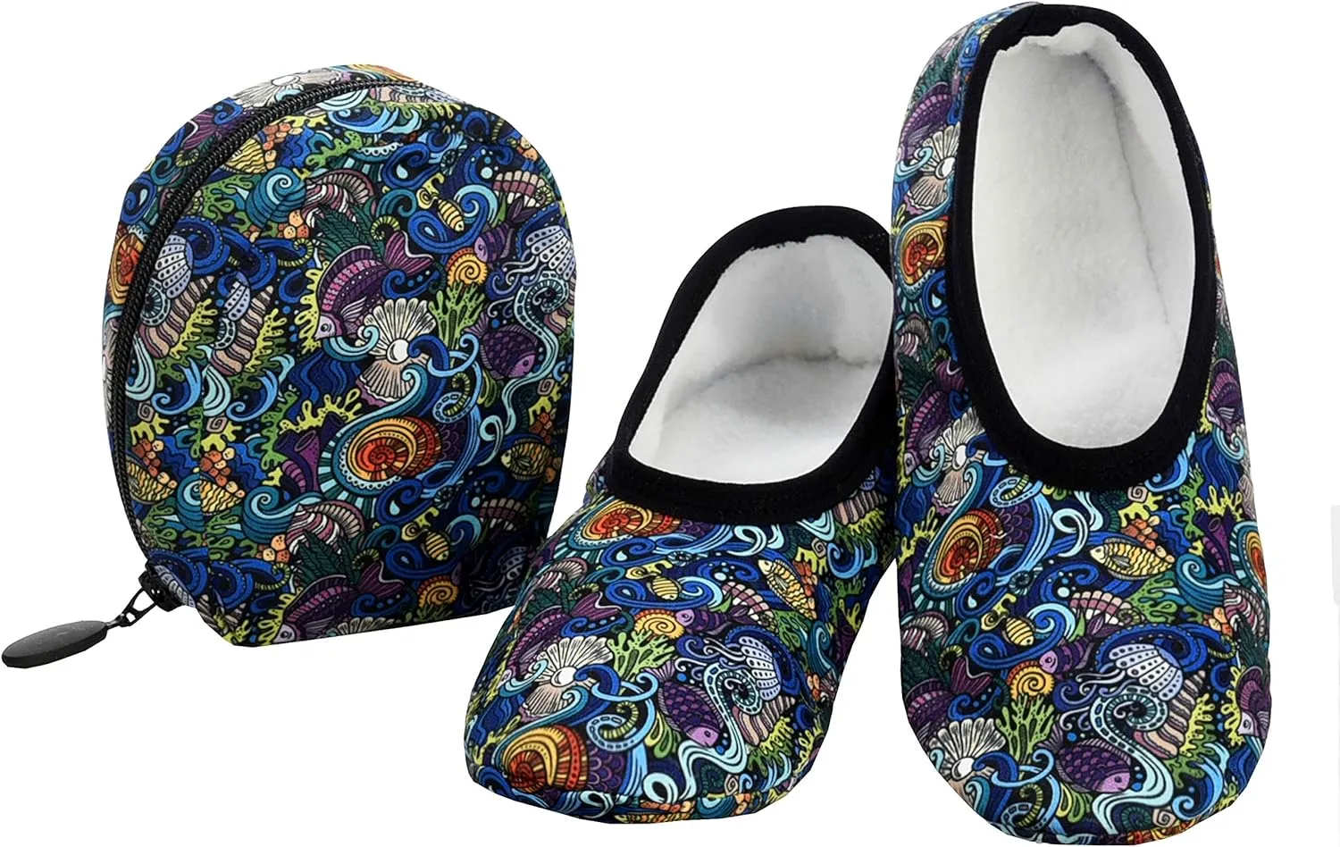 Snoozies Skinnies Womens Slipper Socks - Non-Slip Slippers with a Lightweight Sherpa Lining - Travel Slippers with Storage Pouch
