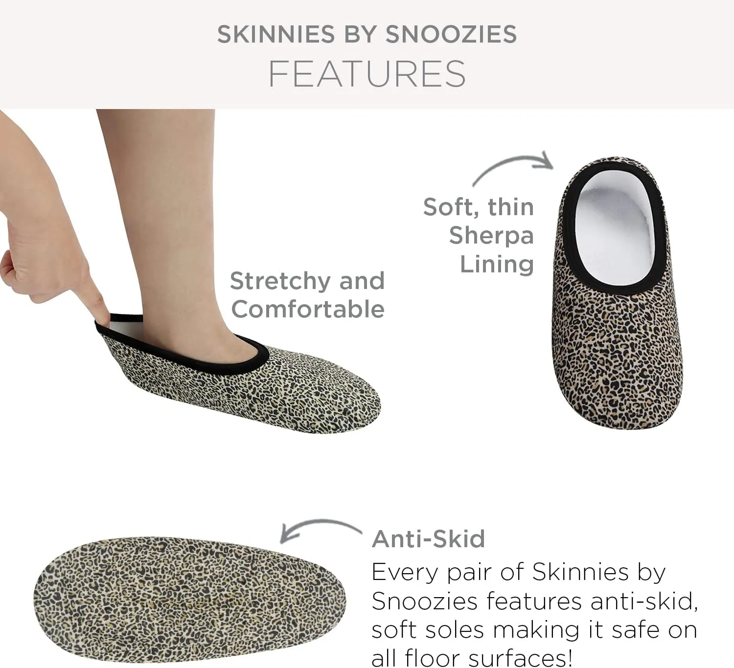 Snoozies Skinnies Womens Slipper Socks - Non-Slip Slippers with a Lightweight Sherpa Lining - Travel Slippers with Storage Pouch
