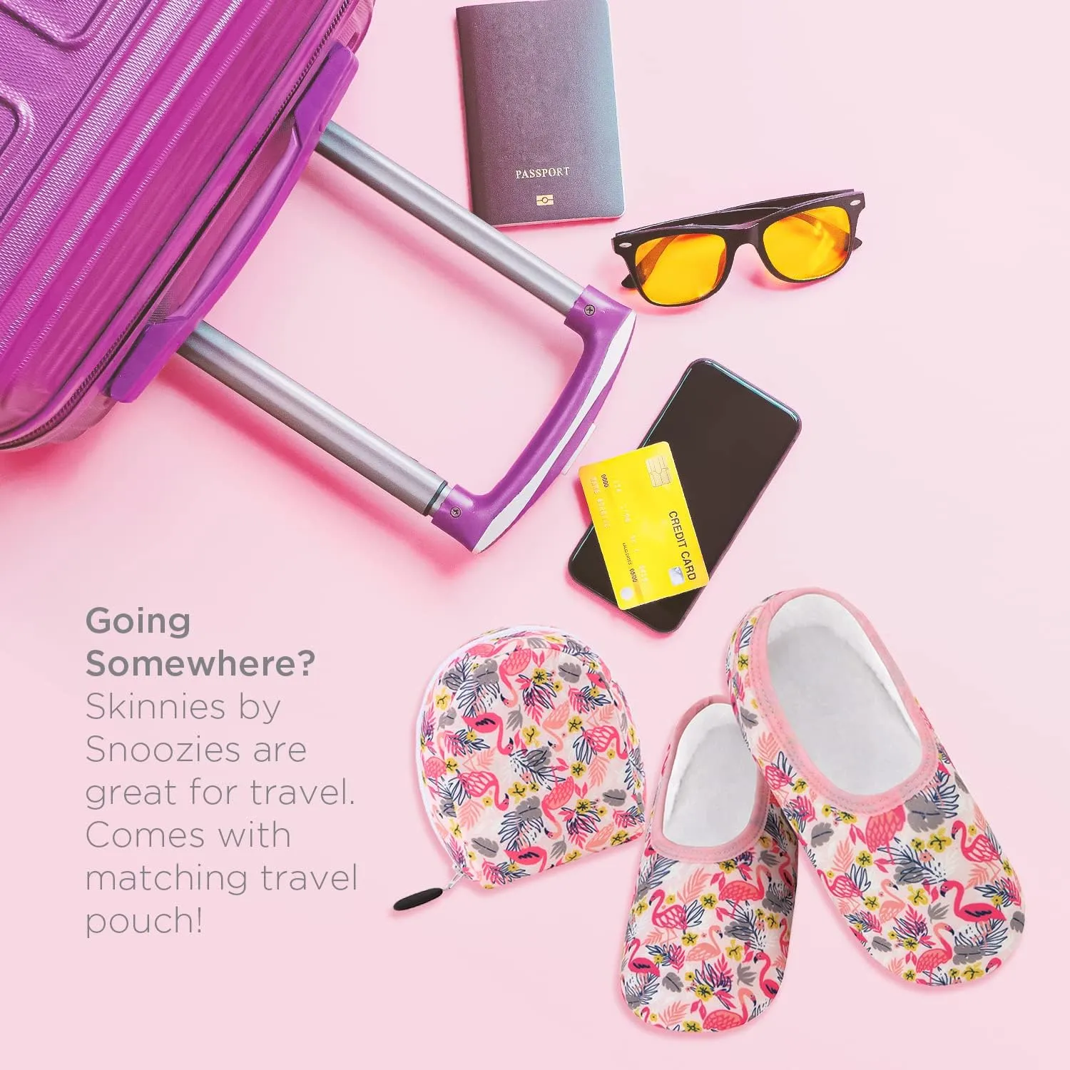 Snoozies Skinnies Womens Slipper Socks - Non-Slip Slippers with a Lightweight Sherpa Lining - Travel Slippers with Storage Pouch