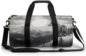 Snow Mountain Lone Wolf Cylindrical Gym Bag Travel Duffel Bag with Dry Wet Separated Pocket for Men And Women Overnight Bag Weekender Bag Training Handbag Yoga Bag