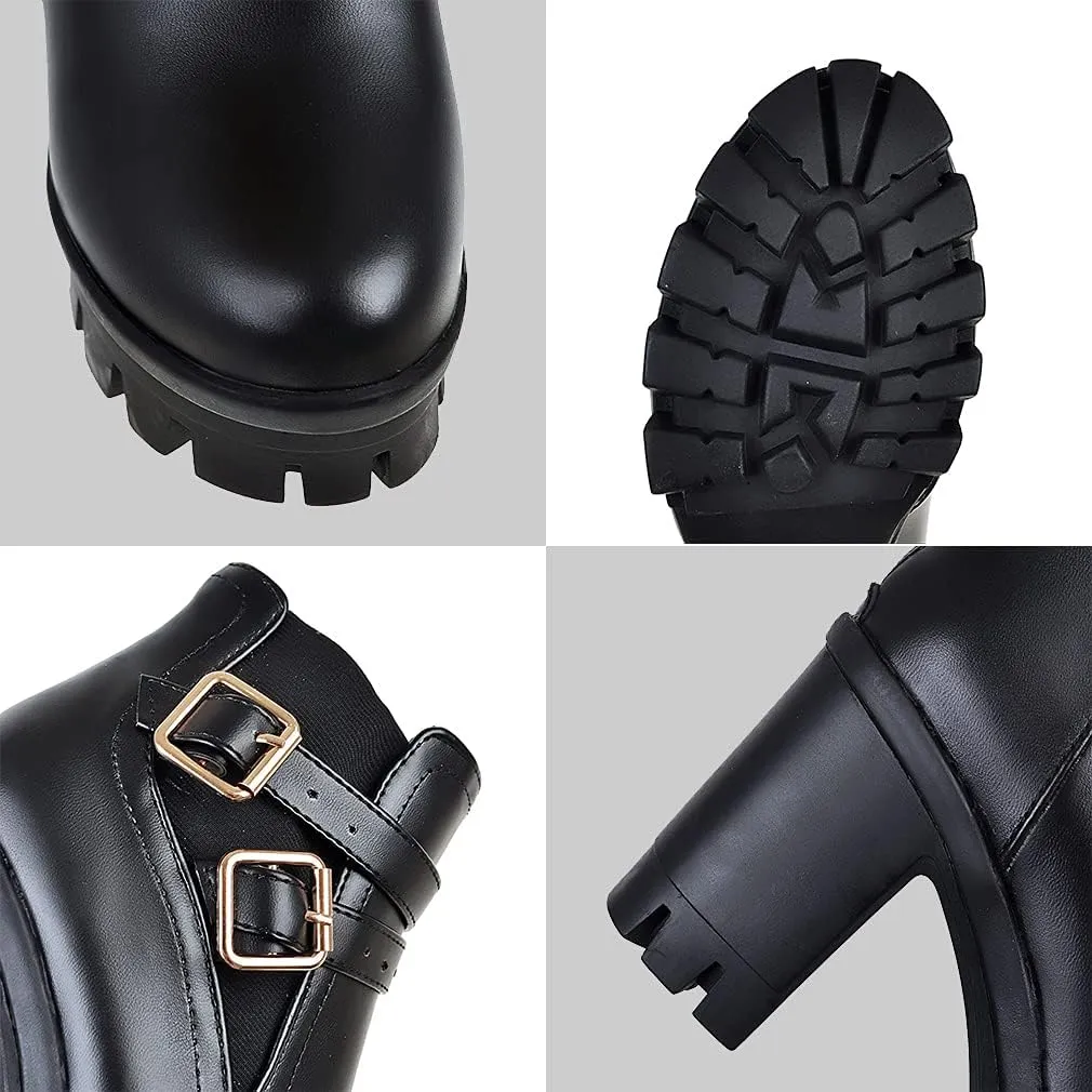 SO SIMPOK Womens Fashion Lace Up Chunky Heel Goth Platform Ankle Boots Zipper Round Toe Punk Motorcycle Combat Riding Boots