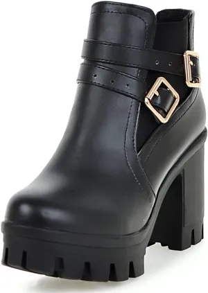 SO SIMPOK Womens Fashion Lace Up Chunky Heel Goth Platform Ankle Boots Zipper Round Toe Punk Motorcycle Combat Riding Boots