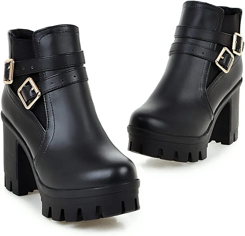 SO SIMPOK Womens Fashion Lace Up Chunky Heel Goth Platform Ankle Boots Zipper Round Toe Punk Motorcycle Combat Riding Boots