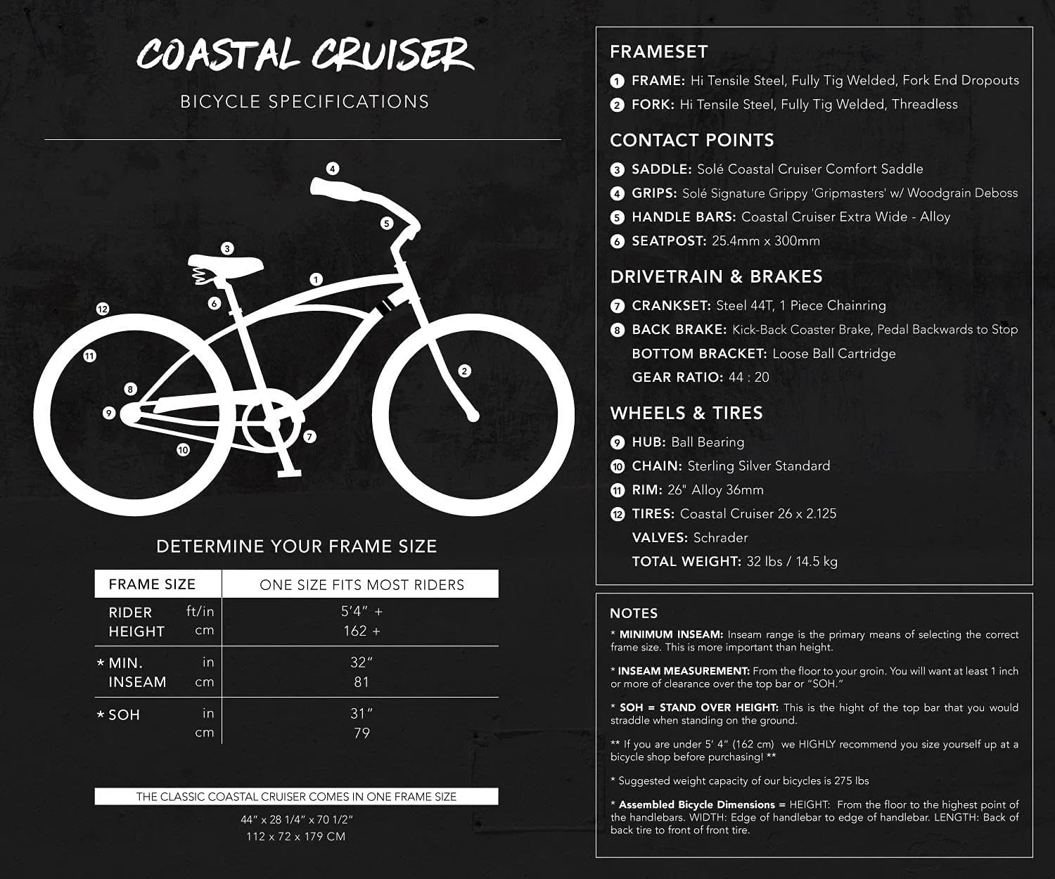 Solé Bicycles Coastal Cruiser Step Over and Coastal Cruiser Step Through Beach Cruiser Bike, Multiple Colors, Multiple Styles