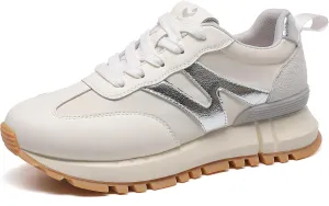 somiliss Sneakers for Women Genuine Leather Suede Patchwork Non-Slip Casual Walking Shoes Comfortable Gym Tennis Running Shoes Womens Fashion Sneakers