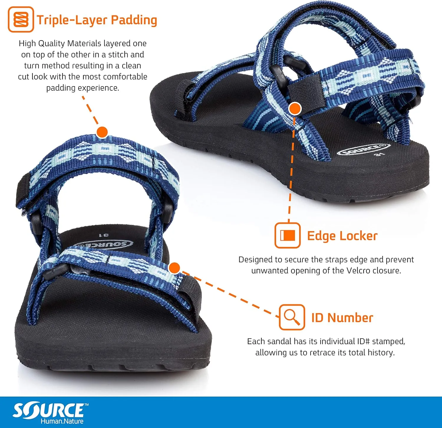 Source Classic Kids Boys Sandals | Comfortable, Quick-Drying, Non-Slip, Durable Hiking Sandals
