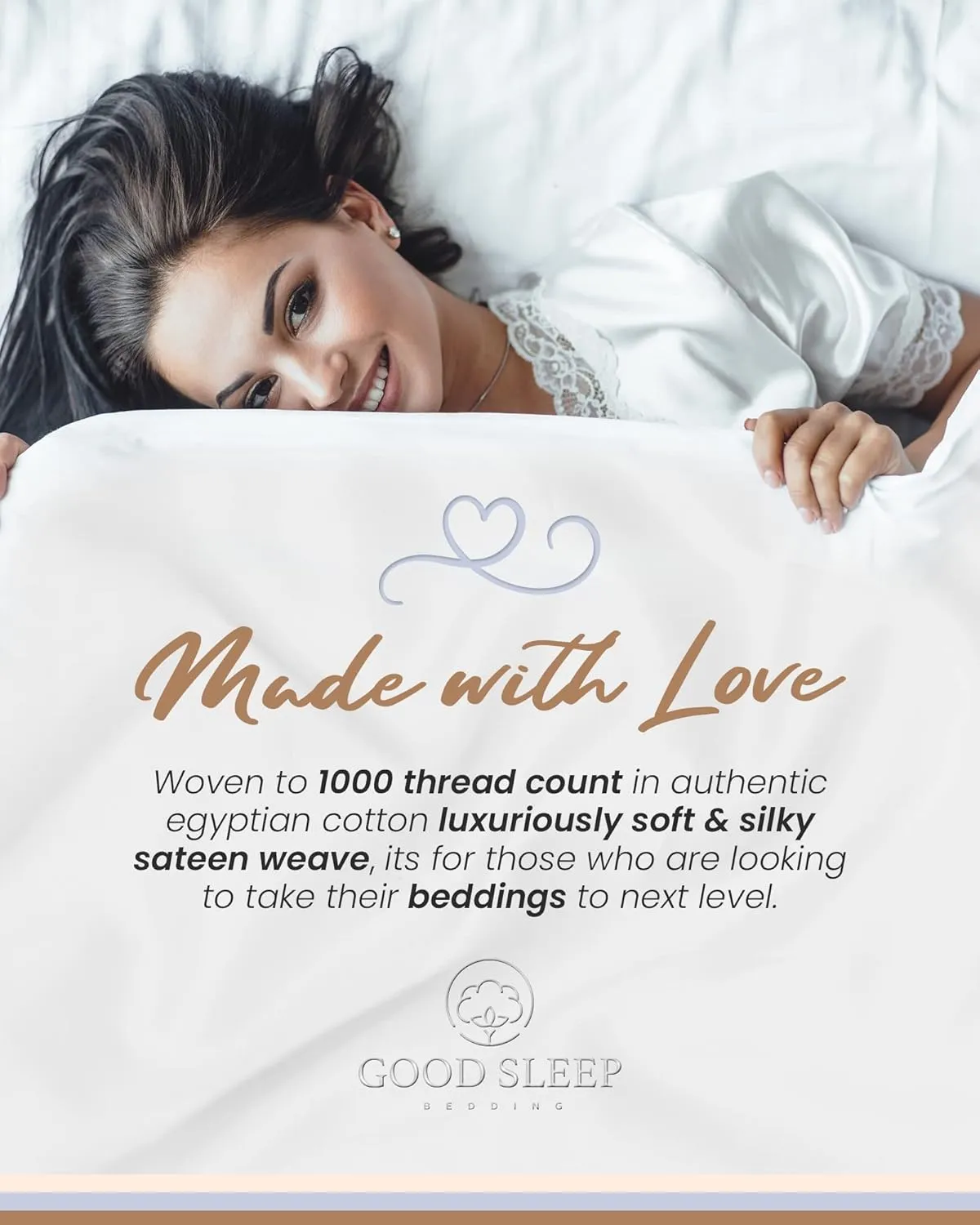 Split King Sheets Sets for Adjustable Bed Cotton, Luxury Sheets, 1000 TC Egyptian Cotton Sheets, 5 Piece 100% Cotton Split King Sheet Set, Sateen Sheets, 2 Fitted - 16" Deep Pocket, White