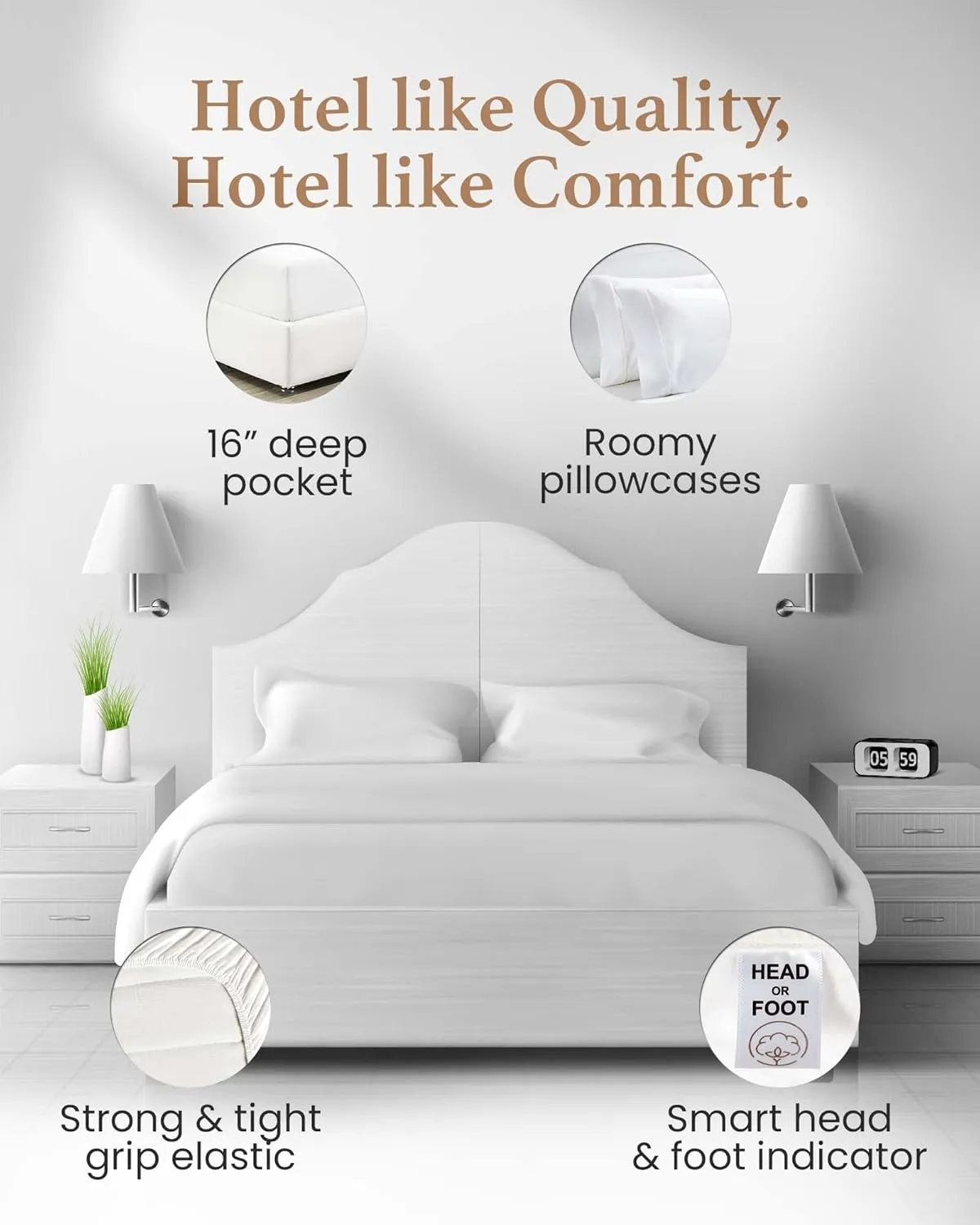 Split King Sheets Sets for Adjustable Bed Cotton, Luxury Sheets, 1000 TC Egyptian Cotton Sheets, 5 Piece 100% Cotton Split King Sheet Set, Sateen Sheets, 2 Fitted - 16" Deep Pocket, White