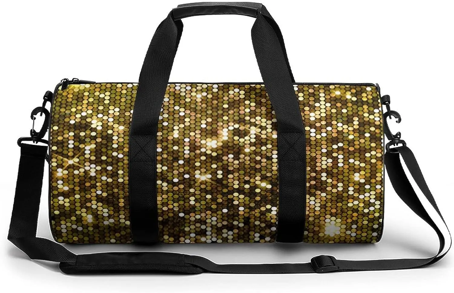 Sports Gym Bag Shiny Gold Glitter Travel Duffel Bag Waterproof Oxford Weekend Bags Swimming Bag For Boys Girls 17.7x9x9 in