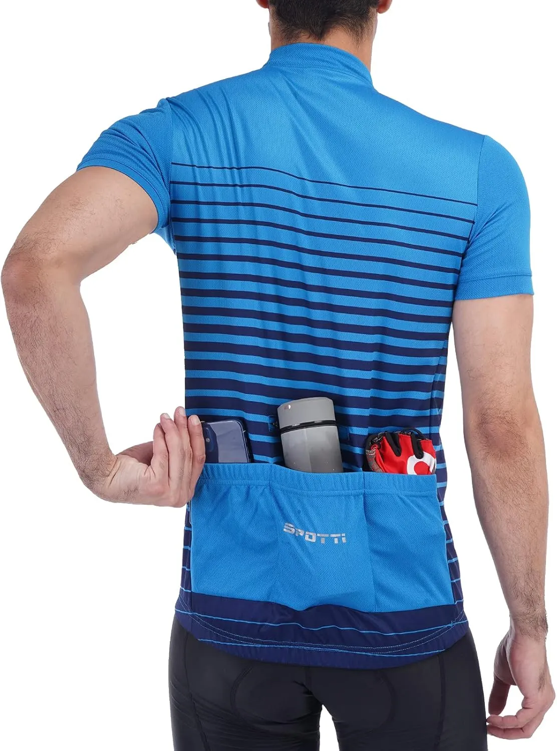 Spotti Men's Cycling Bike Jersey Short Sleeve with 3 Rear Pockets- Moisture Wicking, Breathable, Quick Dry Biking Shirt