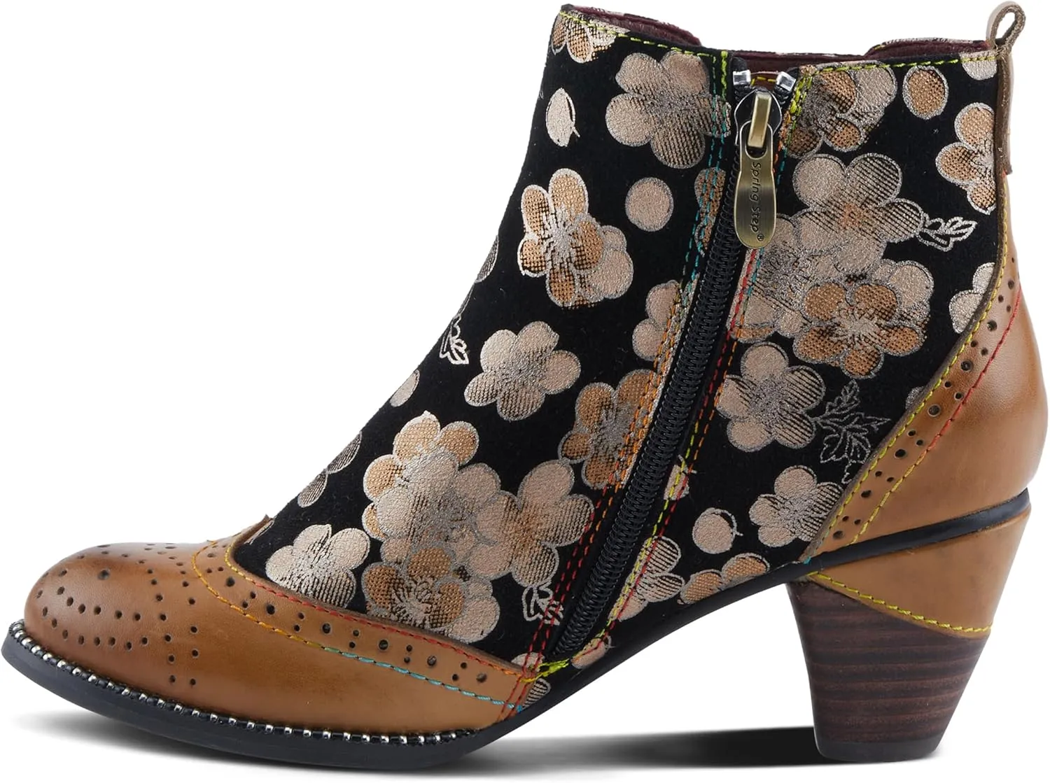 Spring Step L'Artiste Glynn Women's Floral Oxford Bootie - Pretty & Punk, Suede with Rainbow Stitching