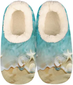 Starfish Seashell House Slippers for Women Men, Beach Ocean Fuzzy Soft Cozy Non Slip Slipper Socks