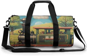Steam Little Train Cylindrical Gym Bag Travel Duffel Bag with Dry Wet Separated Pocket for Men And Women Overnight Bag Weekender Bag Training Handbag Yoga Bag