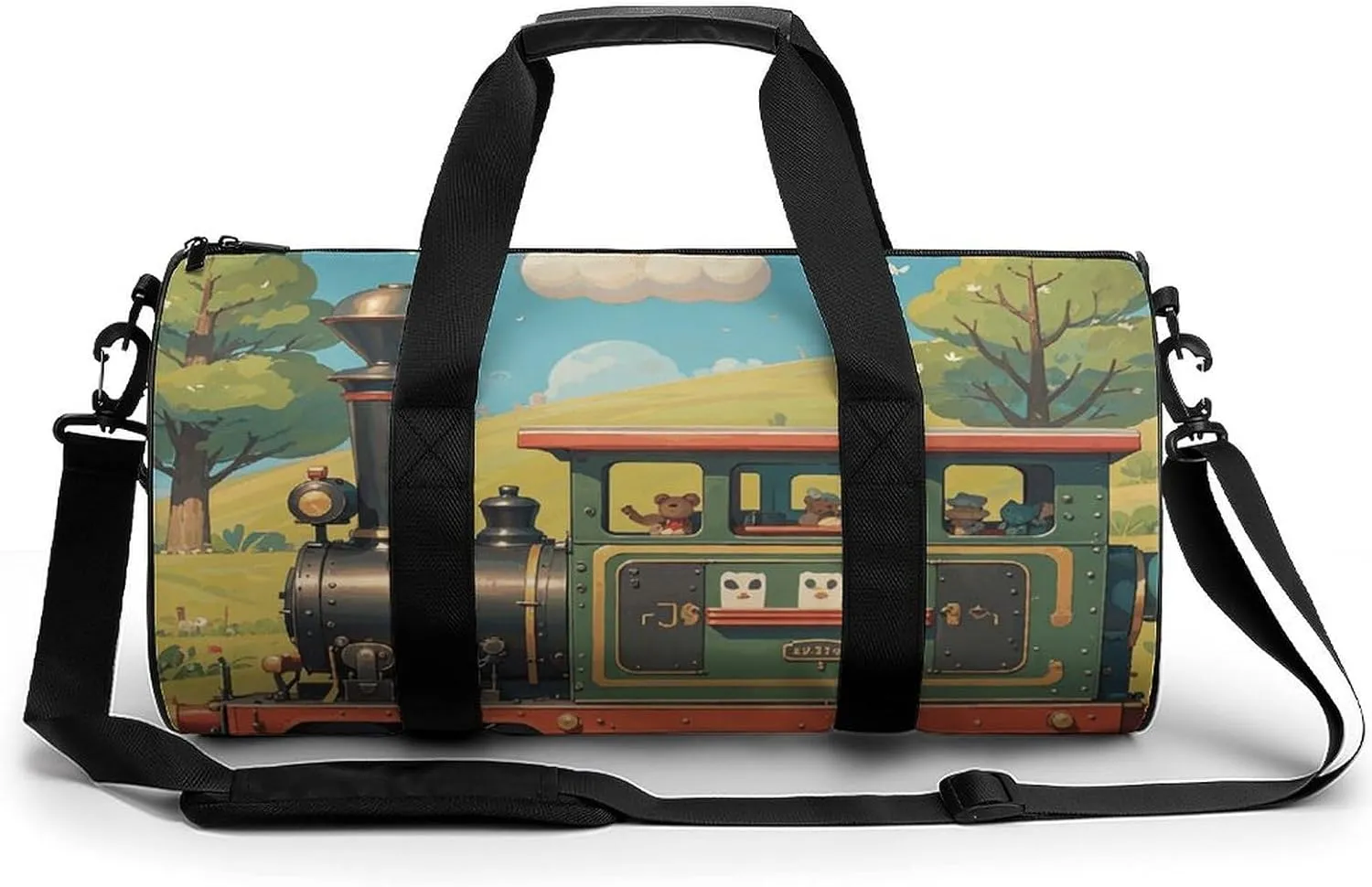 Steam Little Train Cylindrical Gym Bag Travel Duffel Bag with Dry Wet Separated Pocket for Men And Women Overnight Bag Weekender Bag Training Handbag Yoga Bag
