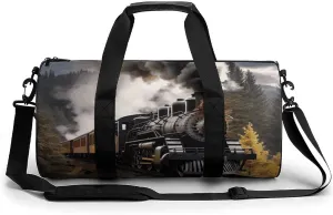 Steam Train Cylindrical Gym Bag Travel Duffel Bag with Dry Wet Separated Pocket for Men And Women Overnight Bag Weekender Bag Training Handbag Yoga Bag