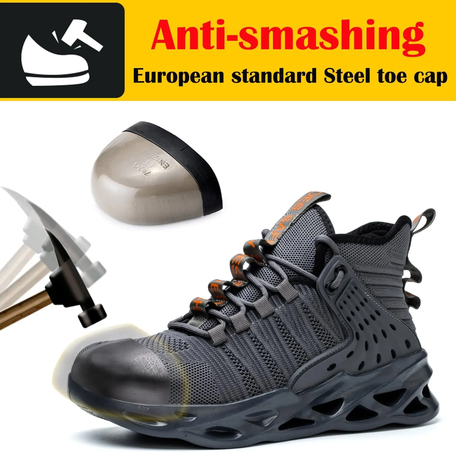 Steel Toe Shoes for Men Women Lightweight Steel Toe Sneakers Mid Cut Indestructible Work Boots Construction Safety Shoes