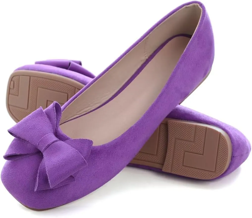 Stunner Women's Casual Flats Square Toe Bowknot Ballet Flats Comfortable Slip On Wedding Dress Shoes