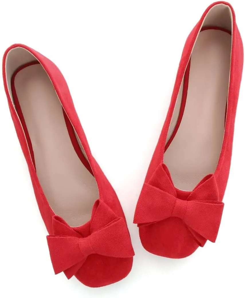 Stunner Women's Casual Flats Square Toe Bowknot Ballet Flats Comfortable Slip On Wedding Dress Shoes