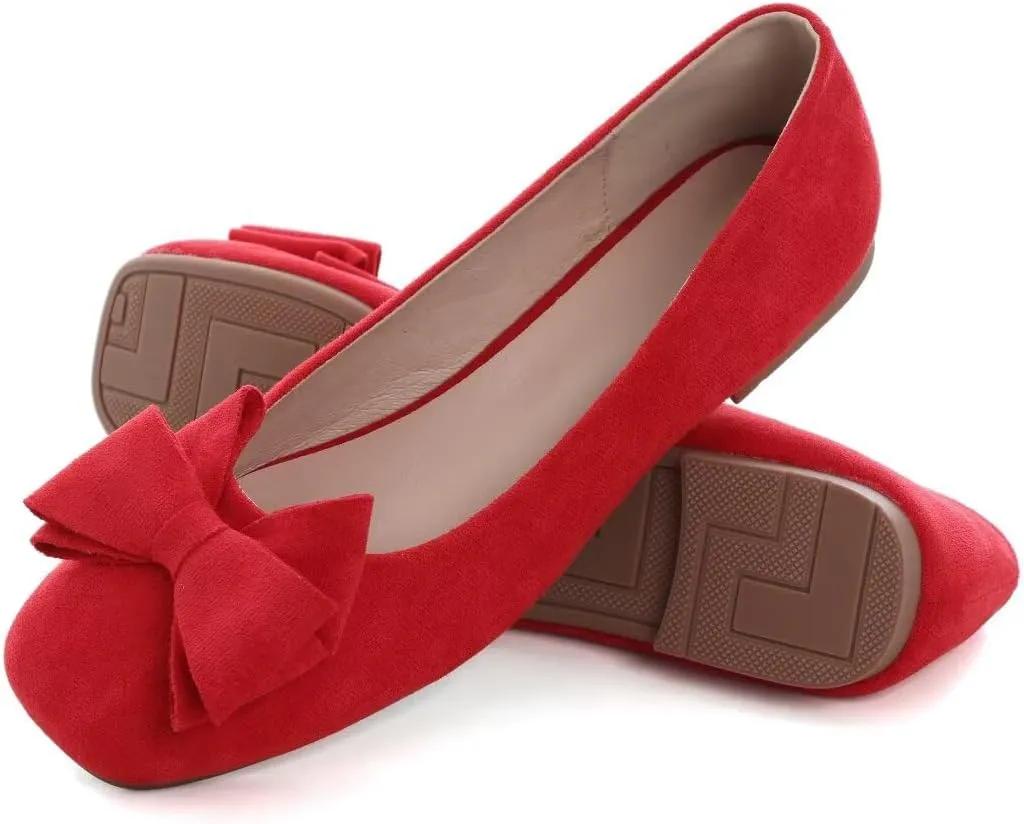 Stunner Women's Casual Flats Square Toe Bowknot Ballet Flats Comfortable Slip On Wedding Dress Shoes