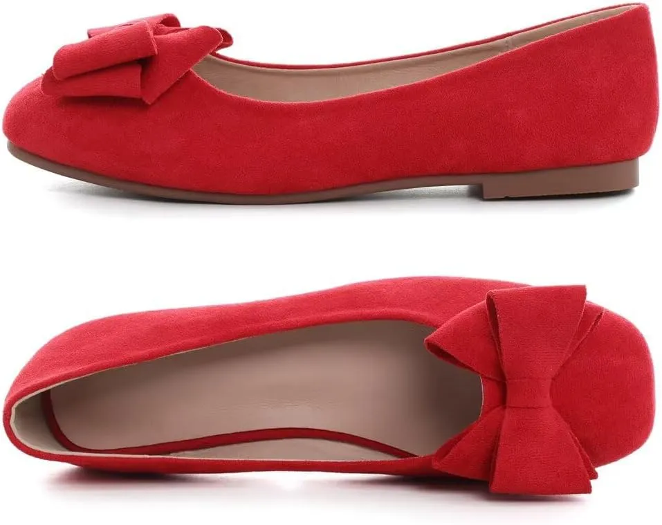 Stunner Women's Casual Flats Square Toe Bowknot Ballet Flats Comfortable Slip On Wedding Dress Shoes