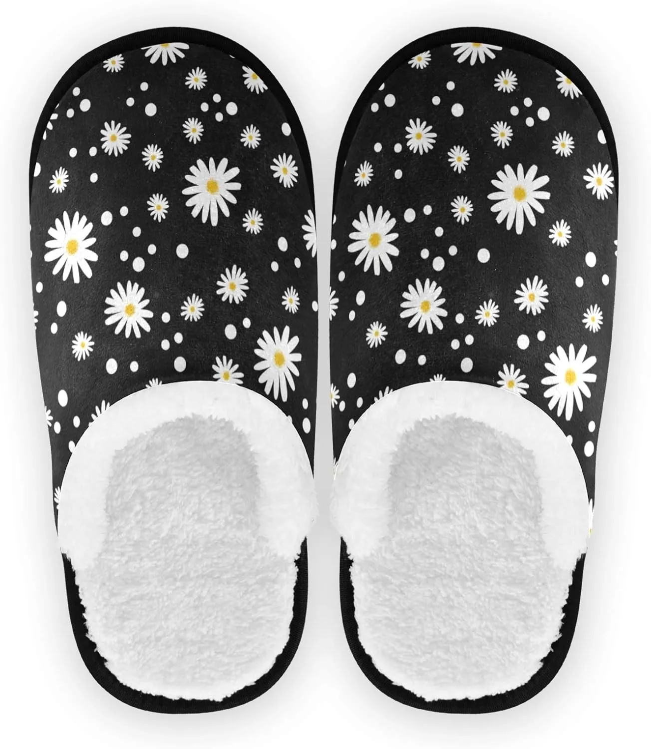 SUABO House Slippers for Men Women, Daisy Polka Dot Soft Non Slip Slippers for Spa, Guests, Bathroom, Travel, M