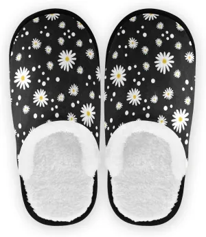 SUABO House Slippers for Men Women, Daisy Polka Dot Soft Non Slip Slippers for Spa, Guests, Bathroom, Travel, M