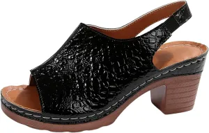 Summer Beach Sandals For Women 2025 Buckle Strap Cutout Glitter Shoes Peep Toe Chunky Block Heel Bright Color Party Sandal
