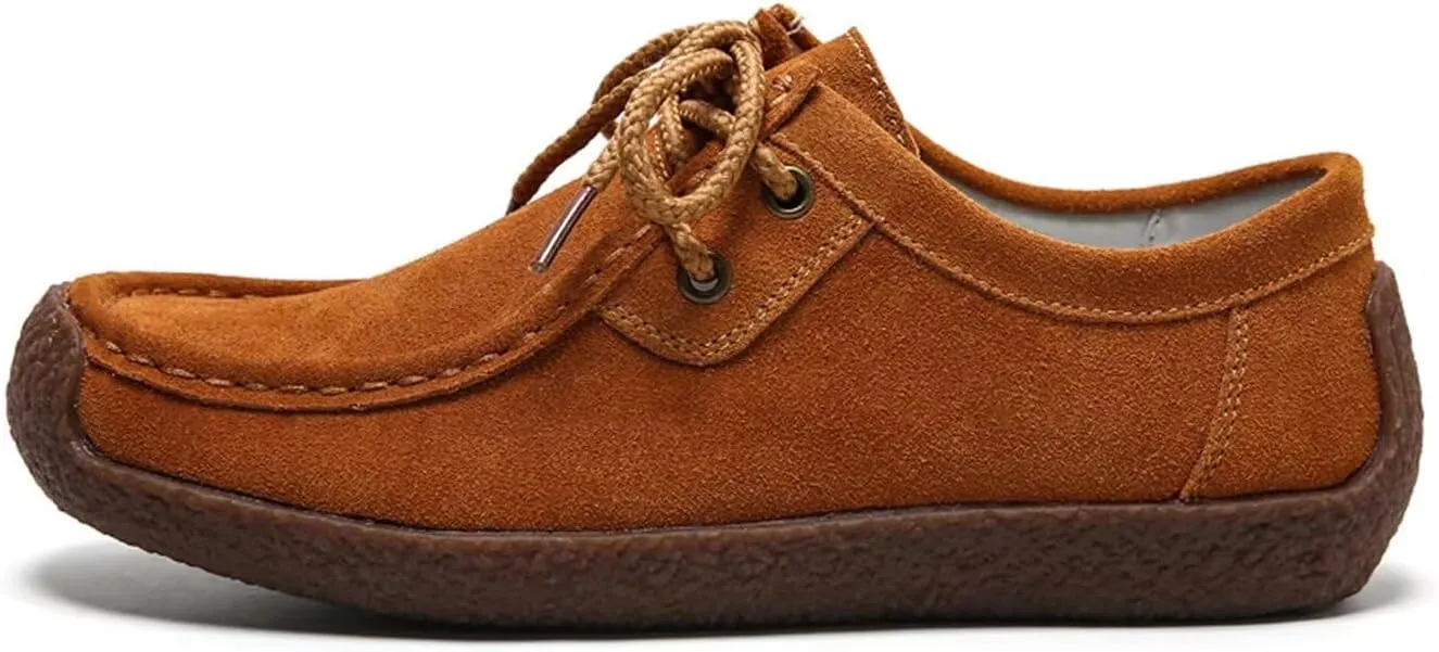 Sunporx Women's Lace-up Moccasin Lefse Shoes Driving Leather Oxford Shoe Non-Slip Comfortable Flat Bottom Walking Shoes