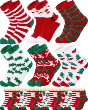 Taiyin 50 Pairs Kids Christmas Fuzzy Socks Bulk Girls Boys Fluffy Winter Warm Slipper Sock Plush Cozy Sleeping Soft Fleece Cute Christmas Gifts
