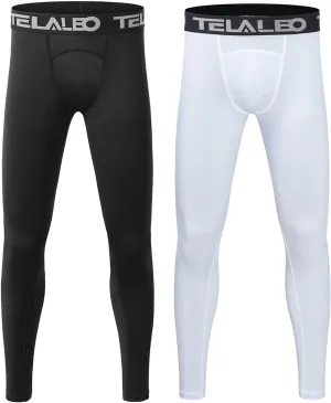 TELALEO 1/2/3/4 Pack Boys' Youth Compression Leggings Pants Tights Athletic Base Layer for Running Hockey Basketball