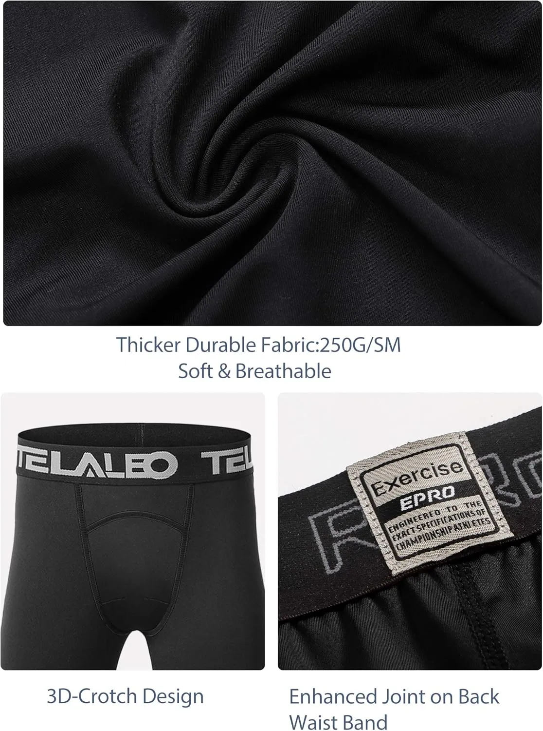 TELALEO 1/2/3/4 Pack Boys' Youth Compression Leggings Pants Tights Athletic Base Layer for Running Hockey Basketball