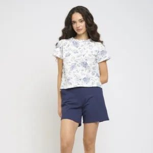 Terry Cotton Tee w/ Side Buttons - Chinoiserie Blue Print