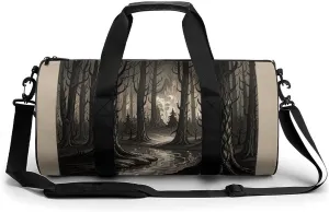 The Forest of Terror Cylindrical Gym Bag Travel Duffel Bag with Dry Wet Separated Pocket for Men And Women Overnight Bag Weekender Bag Training Handbag Yoga Bag