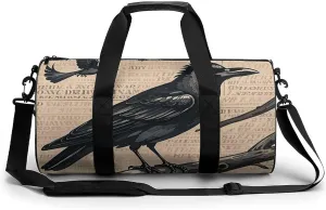The Mysterious Crow Cylindrical Gym Bag Travel Duffel Bag with Dry Wet Separated Pocket for Men And Women Overnight Bag Weekender Bag Training Handbag Yoga Bag