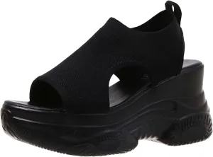 Thick Soled Sandals For Women Summer Mesh Breathable Fish Mouth Sloping Heel Sandals For Sports And Hiking Necessities