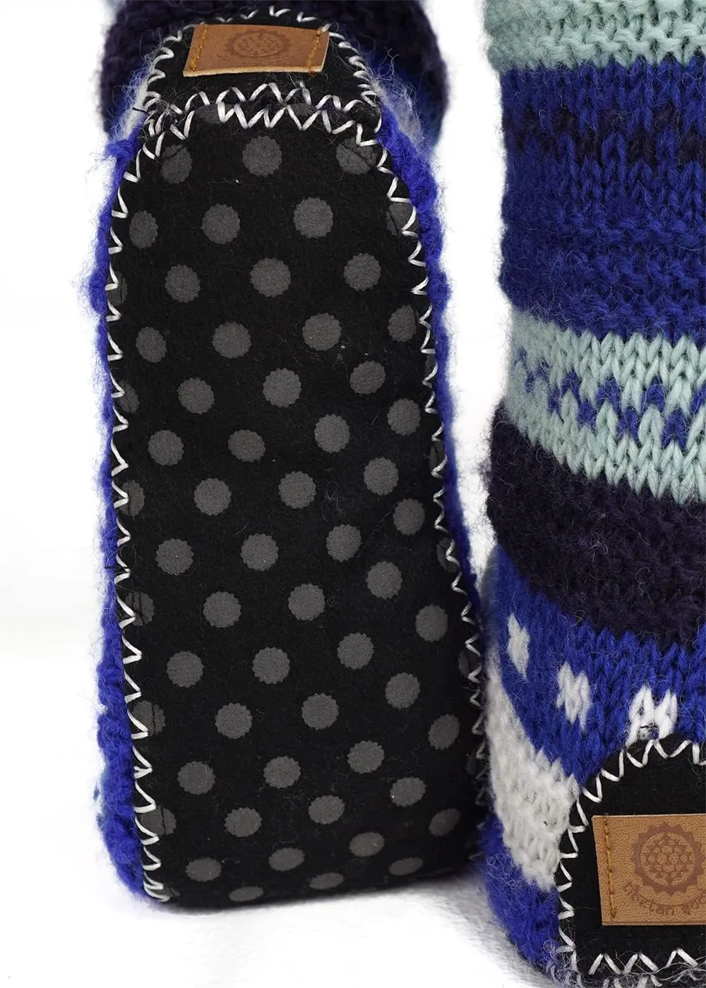 Tibetan Socks Hand Knit Wool Fleece Lined Long Slipper Socks with Non Slip Soles