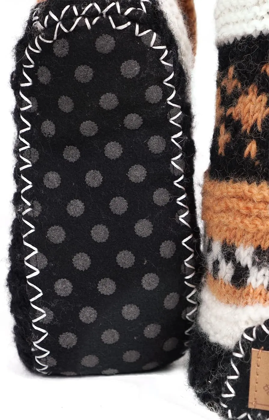 Tibetan Socks Hand Knit Wool Fleece Lined Long Slipper Socks with Non Slip Soles