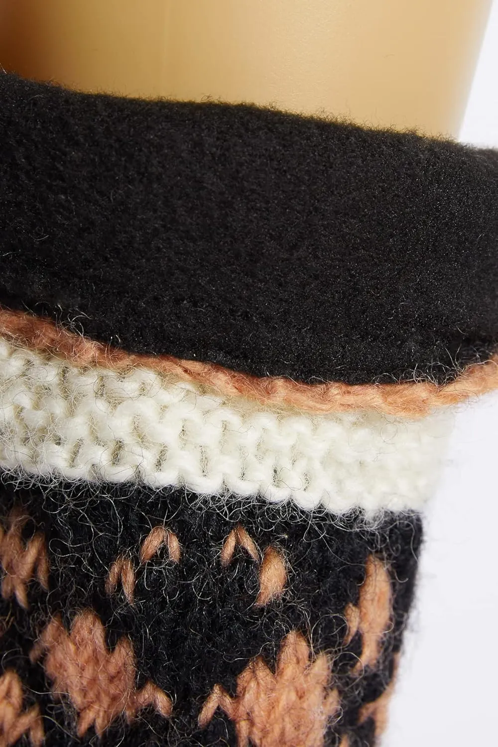 Tibetan Socks Hand Knit Wool Fleece Lined Long Slipper Socks with Non Slip Soles
