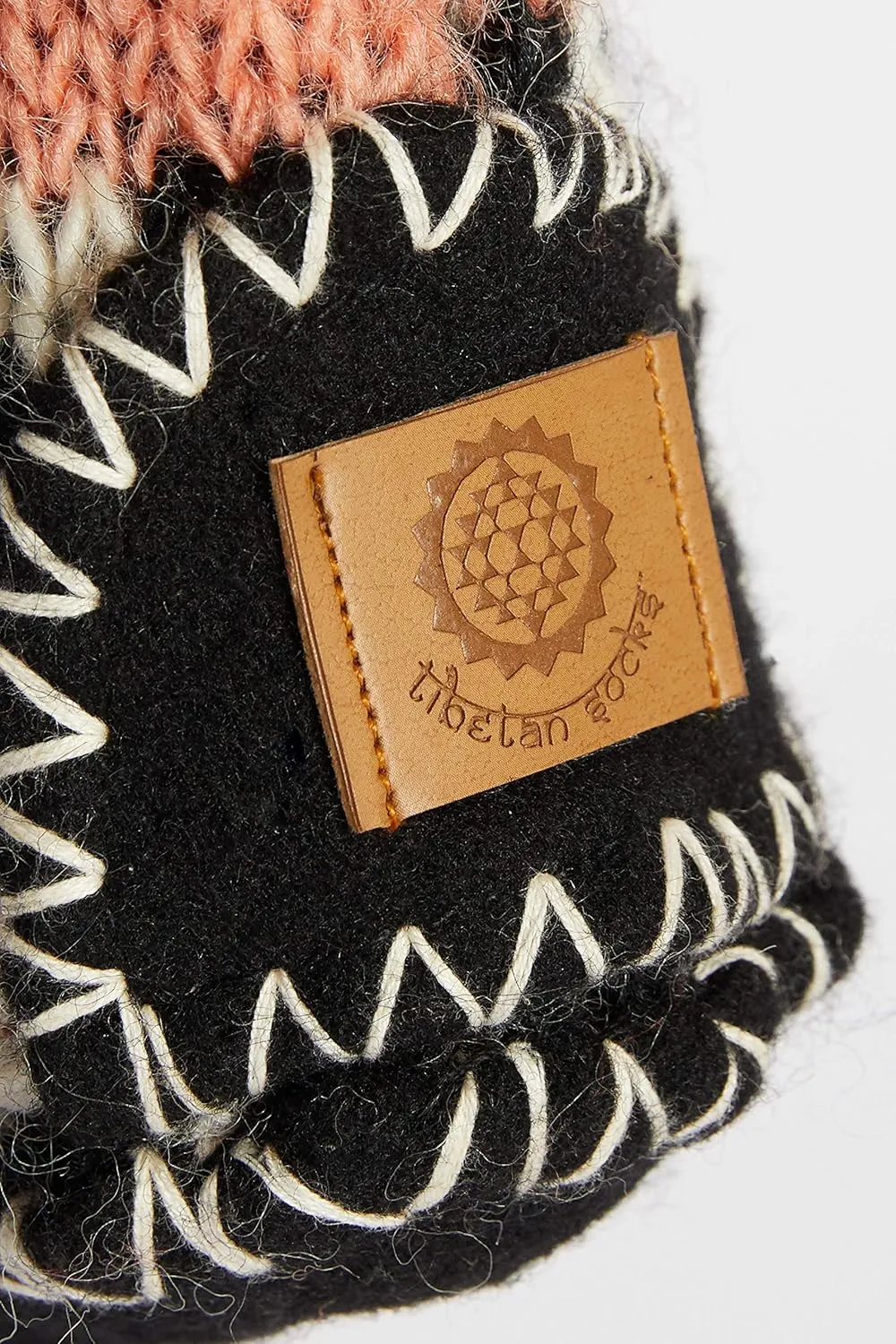 Tibetan Socks Hand Knit Wool Fleece Lined Long Slipper Socks with Non Slip Soles