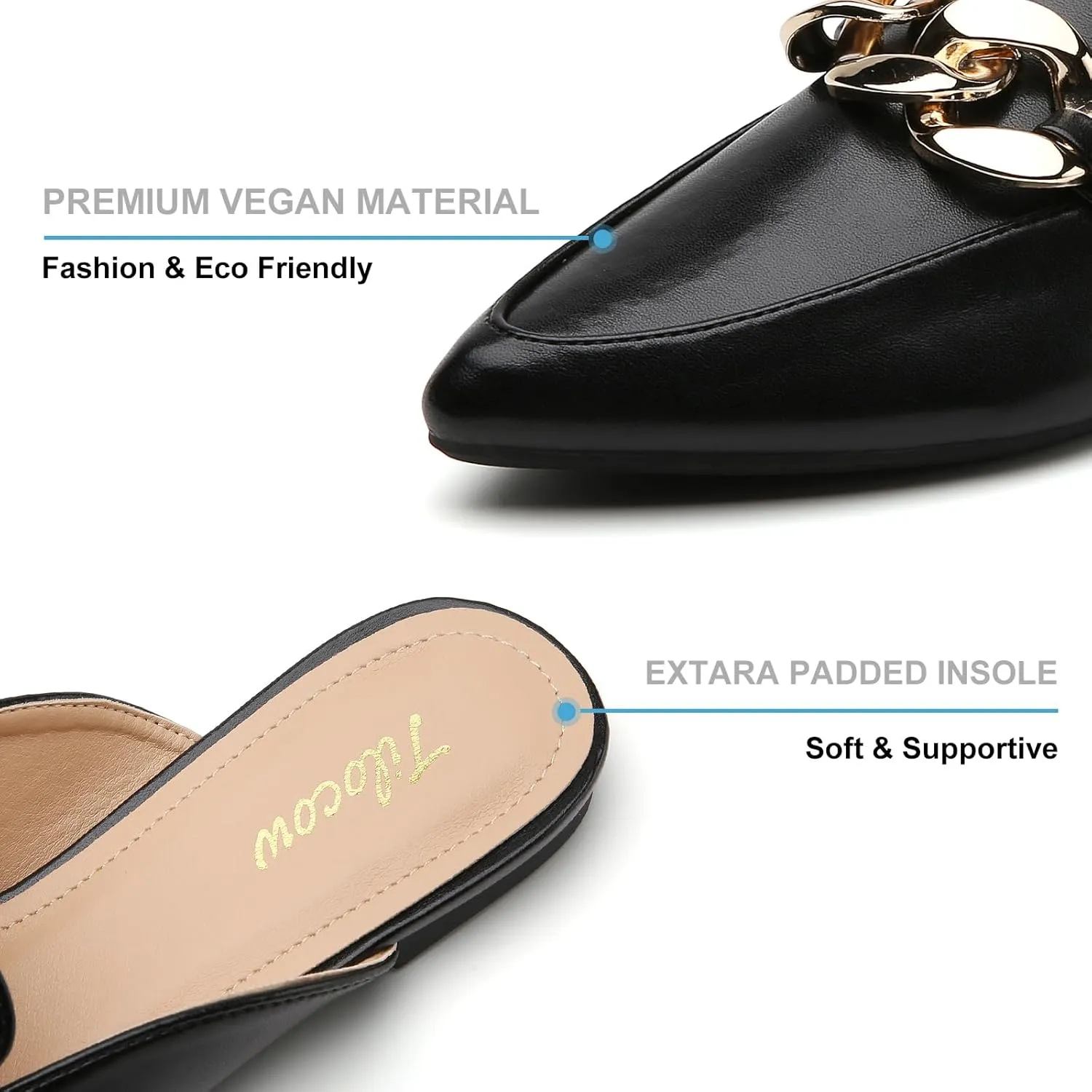 Tilocow Mules for Woman - Flats Shoes Women Dressy Comfortable Mules Metal Chain Slip Ons Backless Loafers Fashion 2023 Shoes