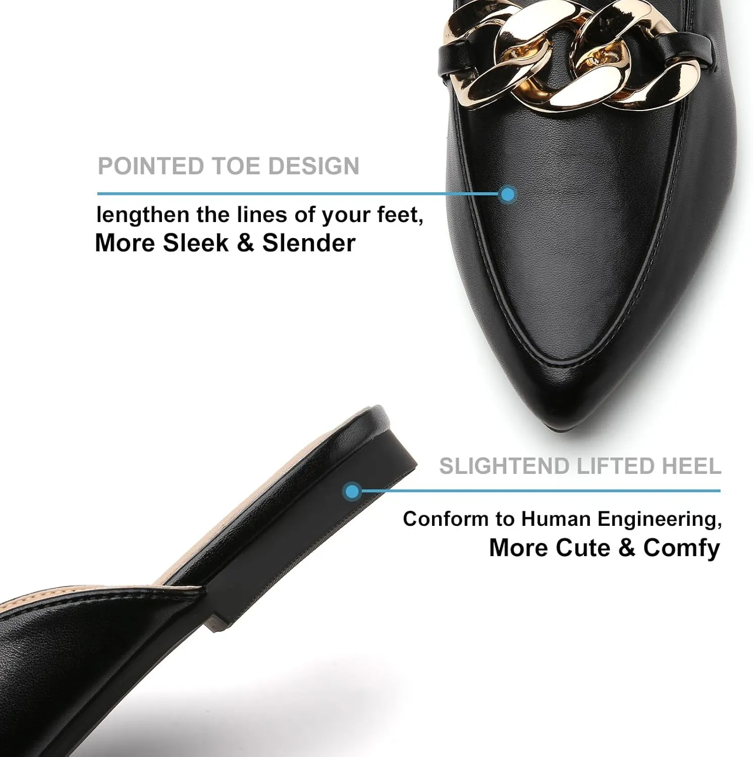 Tilocow Mules for Woman - Flats Shoes Women Dressy Comfortable Mules Metal Chain Slip Ons Backless Loafers Fashion 2023 Shoes