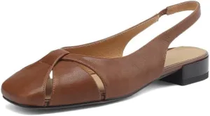 TinaCus Handmade Square Toe Genuine Leather Women's Comfortable Flat Slingback Sandals