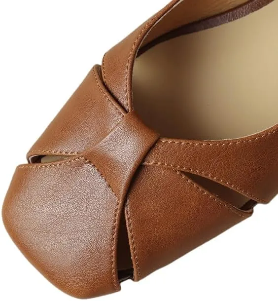 TinaCus Handmade Square Toe Genuine Leather Women's Comfortable Flat Slingback Sandals