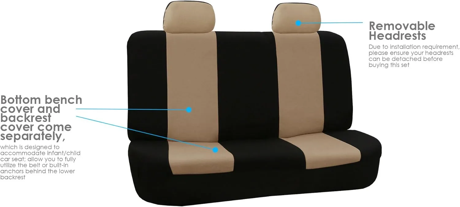 TLH Flat Cloth Seat Covers Rear, Beige Color-Universal Fit for Cars, Auto, Trucks, SUV