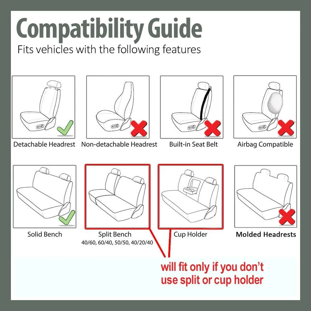 TLH Flat Cloth Seat Covers Rear, Beige Color-Universal Fit for Cars, Auto, Trucks, SUV