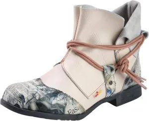TMA EYES Women's Retro Slip-on Printing Ankle Boots Comfortable Flat Shoes with Tie-Accent Decoration